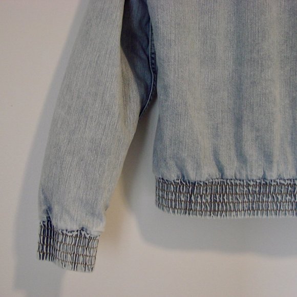 American Eagle Denim Faux Fur Lined Bomber Jacket Size Small - Picture 15 of 16